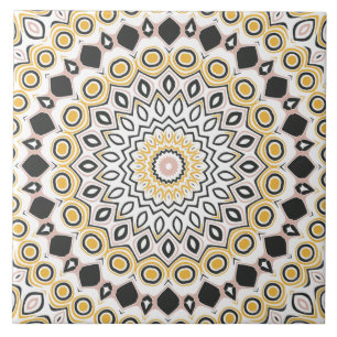 Golden and Charcoal Mandala Pattern Fliese