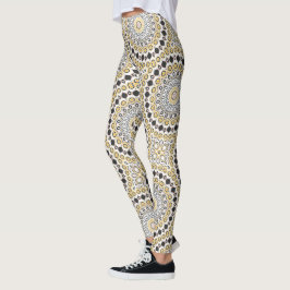 Golden and Charcoal Mandala Pattern Leggings