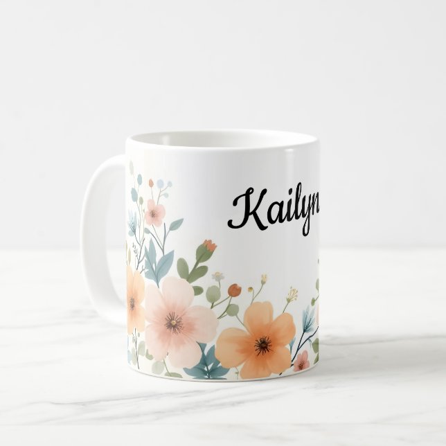 Golden and Ivory Blume Kaffeetasse (Vorderseite Links)