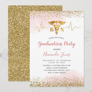 Golden and Pink RN Nurse Graduation Party Einladung