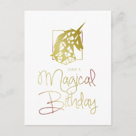 Golden and Red Unicorn for Magical Birthday Einladungspostkarte