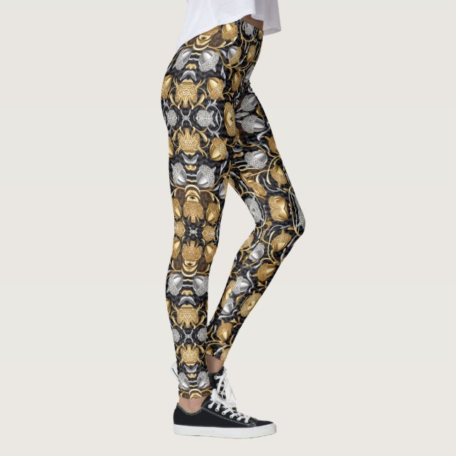 Golden and Silver Oak Tree Acorn Design Leggings (Rechts)