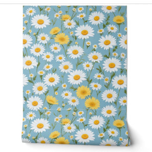 Golden and White Daisies Tanzen auf einem Sky Blue Tapete