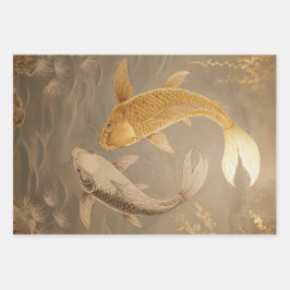 Golden and White Koi Fish Japanisches Wrapping Pap Geschenkpapier Set