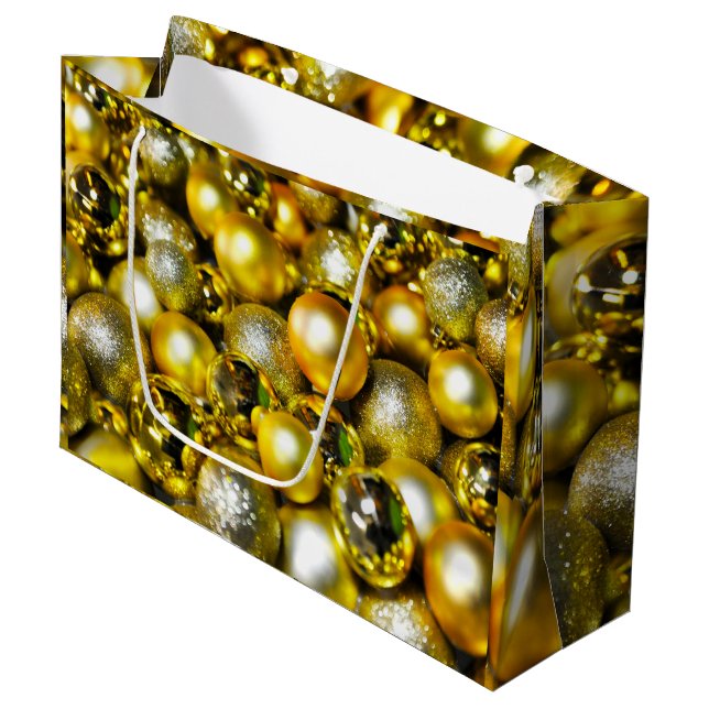 Golden and Yellow Christmas Ball Cluster Große Geschenktüte (Vorderseite Schrägansicht)
