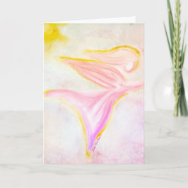 Golden Angel in Flight – Sun Pink Sky Greeting Karte