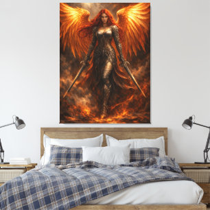 Golden Angel of Fire Epic Fantasy Wall Art Leinwanddruck