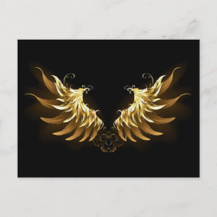 Golden Angel Wings auf schwarzem Hintergrund Ankündigungspostkarte