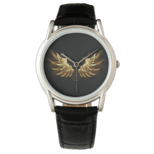 Golden Angel Wings auf schwarzem Hintergrund Armbanduhr