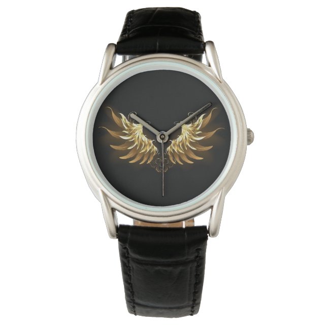 Golden Angel Wings auf schwarzem Hintergrund Armbanduhr (Vorderseite)