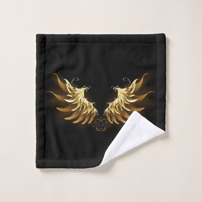 Golden Angel Wings auf schwarzem Hintergrund Badhandtuch Set (Waschlappen)