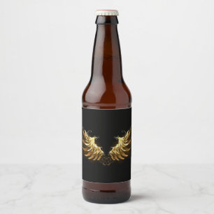 Golden Angel Wings auf schwarzem Hintergrund Bierflaschenetikett