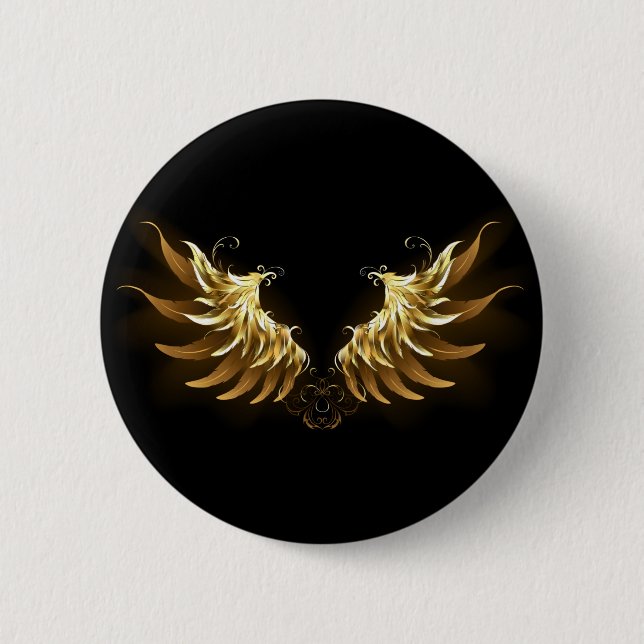 Golden Angel Wings auf schwarzem Hintergrund Button (Vorderseite)