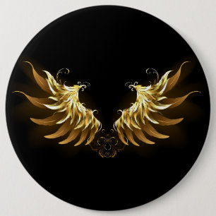 Golden Angel Wings auf schwarzem Hintergrund Button
