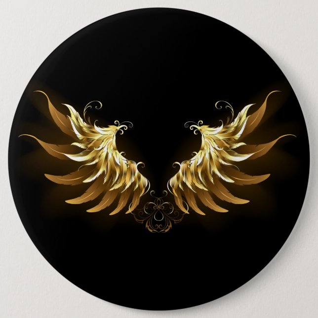 Golden Angel Wings auf schwarzem Hintergrund Button (Vorderseite)