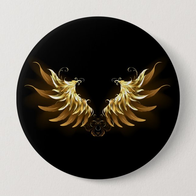 Golden Angel Wings auf schwarzem Hintergrund Button (Vorderseite)