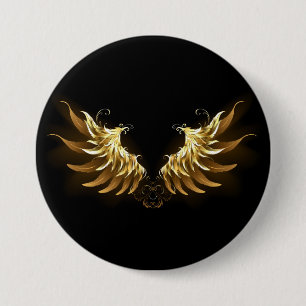 Golden Angel Wings auf schwarzem Hintergrund Button