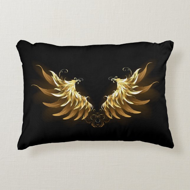 Golden Angel Wings auf schwarzem Hintergrund Dekokissen (Vorderseite)
