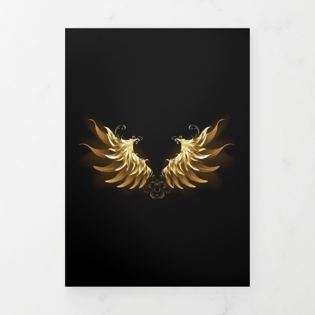 Golden Angel Wings auf schwarzem Hintergrund Dreifach Gefaltete Karte (Cover)