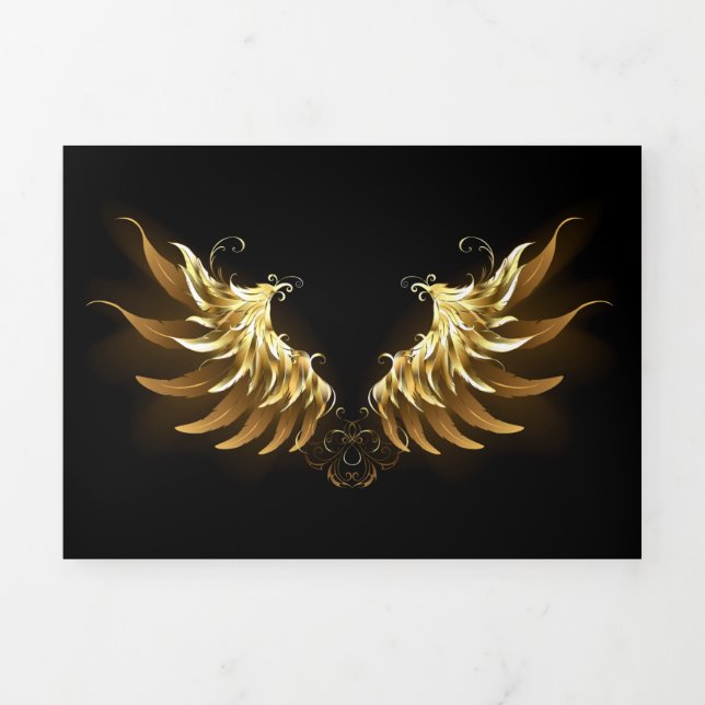 Golden Angel Wings auf schwarzem Hintergrund Dreifach Gefaltete Karte (Cover)