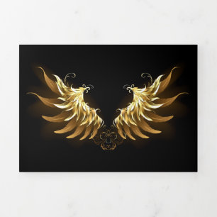 Golden Angel Wings auf schwarzem Hintergrund Dreifach Gefaltete Urlaubskarte