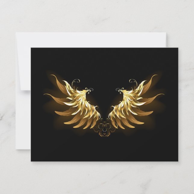 Golden Angel Wings auf schwarzem Hintergrund Einladung (Vorderseite)