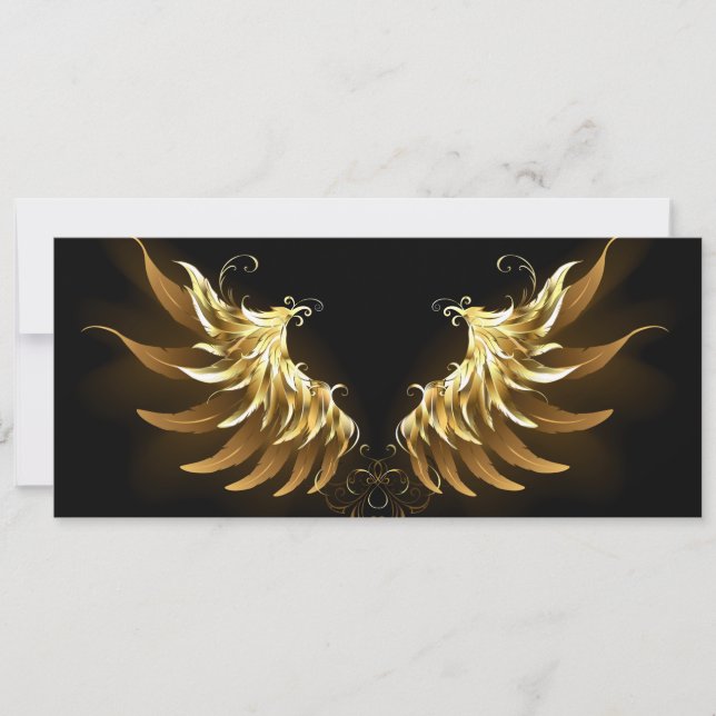 Golden Angel Wings auf schwarzem Hintergrund Einladung (Vorderseite)