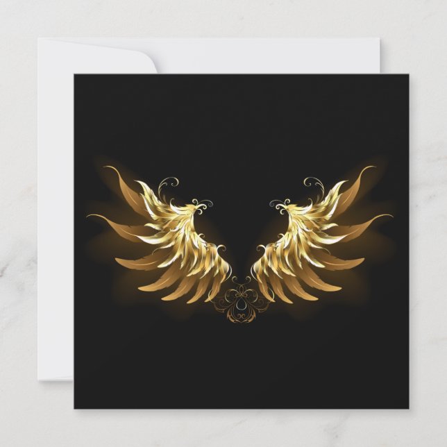 Golden Angel Wings auf schwarzem Hintergrund Einladung (Vorderseite)