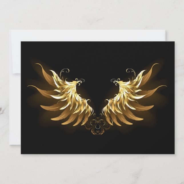 Golden Angel Wings auf schwarzem Hintergrund Einladung (Vorderseite)