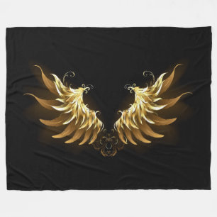 Golden Angel Wings auf schwarzem Hintergrund Fleecedecke