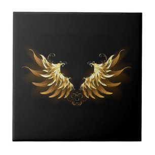 Golden Angel Wings auf schwarzem Hintergrund Fliese