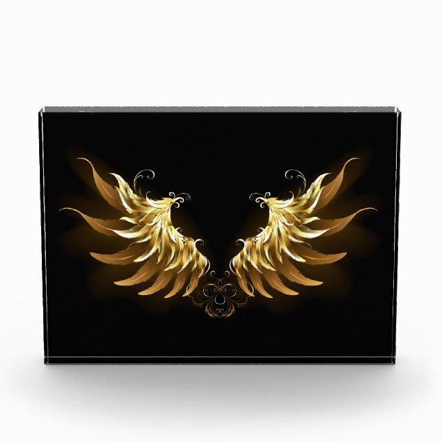 Golden Angel Wings auf schwarzem Hintergrund Fotoblock (Vorderseite)