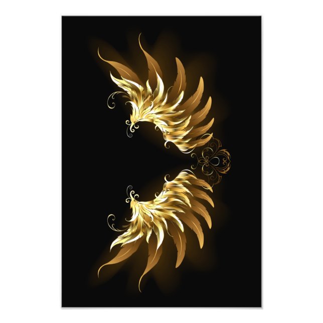 Golden Angel Wings auf schwarzem Hintergrund Fotodruck (Vorne)