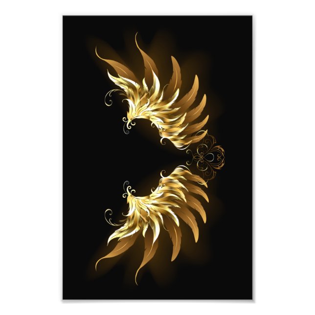 Golden Angel Wings auf schwarzem Hintergrund Fotodruck (Vorne)