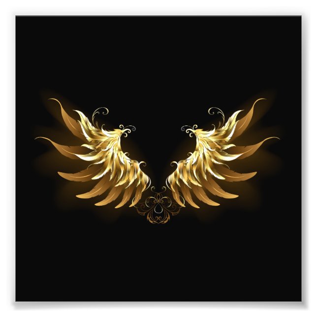 Golden Angel Wings auf schwarzem Hintergrund Fotodruck (Vorne)