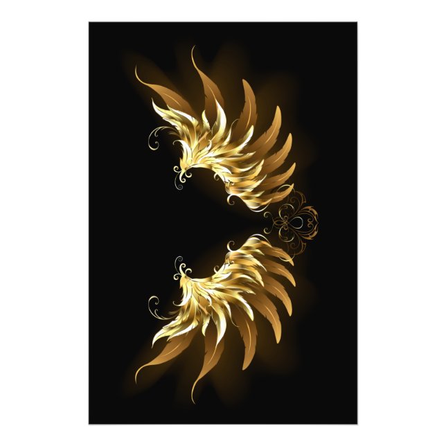 Golden Angel Wings auf schwarzem Hintergrund Fotodruck (Vorne)
