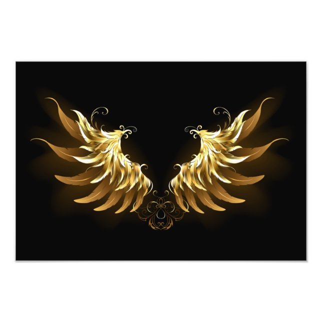 Golden Angel Wings auf schwarzem Hintergrund Fotodruck (Vorne)