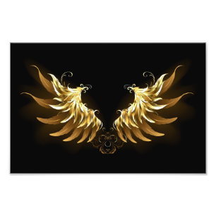 Golden Angel Wings auf schwarzem Hintergrund Fotodruck
