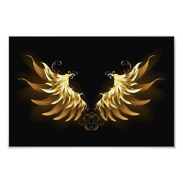 Golden Angel Wings auf schwarzem Hintergrund Fotodruck (Vorne)