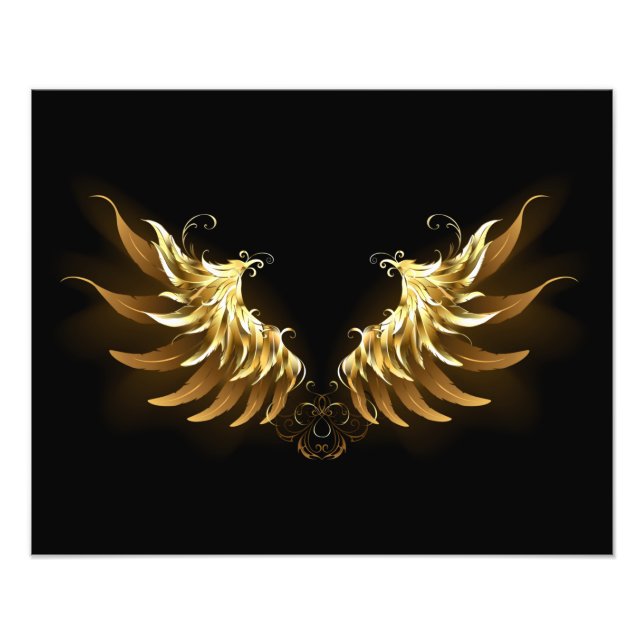 Golden Angel Wings auf schwarzem Hintergrund Fotodruck (Vorne)
