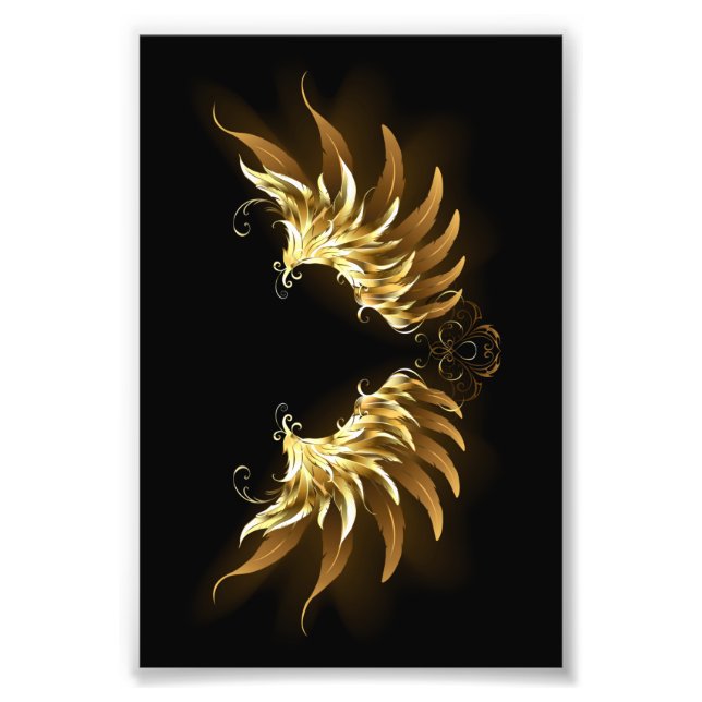 Golden Angel Wings auf schwarzem Hintergrund Fotodruck (Vorne)