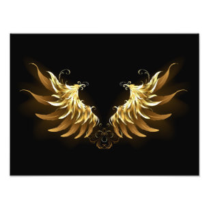 Golden Angel Wings auf schwarzem Hintergrund Fotodruck