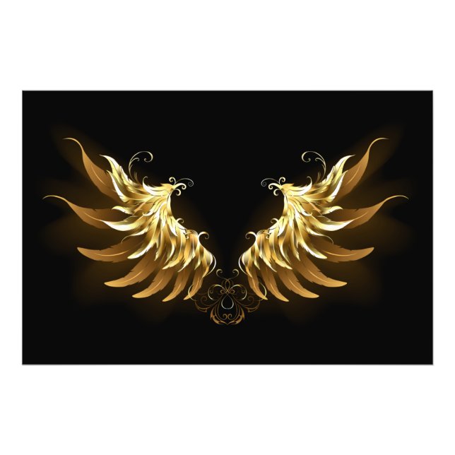 Golden Angel Wings auf schwarzem Hintergrund Fotodruck (Vorne)