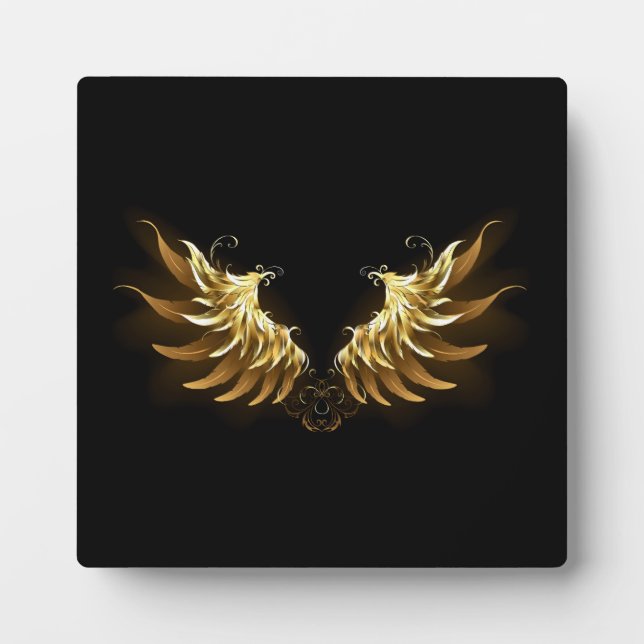 Golden Angel Wings auf schwarzem Hintergrund Fotoplatte (Vorderseite)