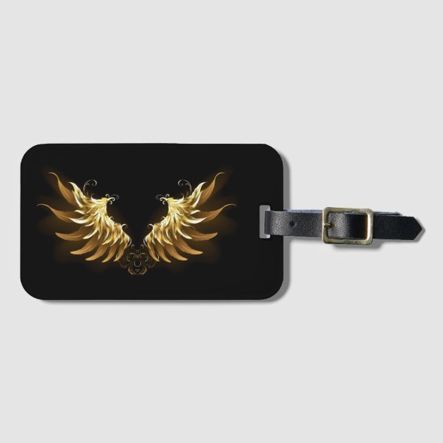 Golden Angel Wings auf schwarzem Hintergrund Gepäckanhänger (Vorderseite (Horizontal))