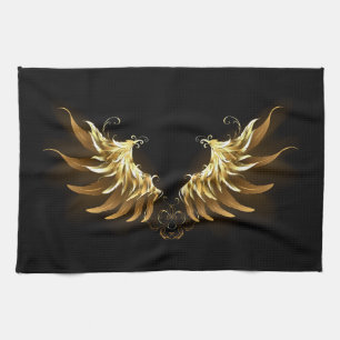 Golden Angel Wings auf schwarzem Hintergrund Geschirrtuch