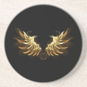 Golden Angel Wings auf schwarzem Hintergrund Getränkeuntersetzer