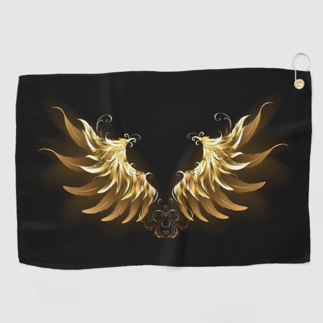 Golden Angel Wings auf schwarzem Hintergrund Golfhandtuch (Horizontal)