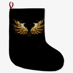 Golden Angel Wings auf schwarzem Hintergrund Großer Weihnachtsstrumpf