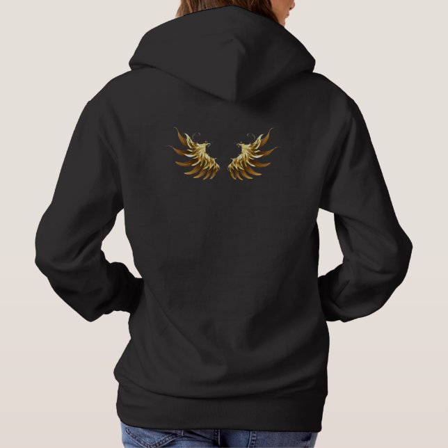 Golden Angel Wings auf schwarzem Hintergrund Hoodie (Rückseite)